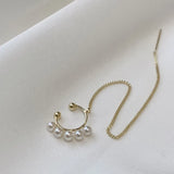 925 Silver Chain Ear Clip with Freshwater Pearl Earrings