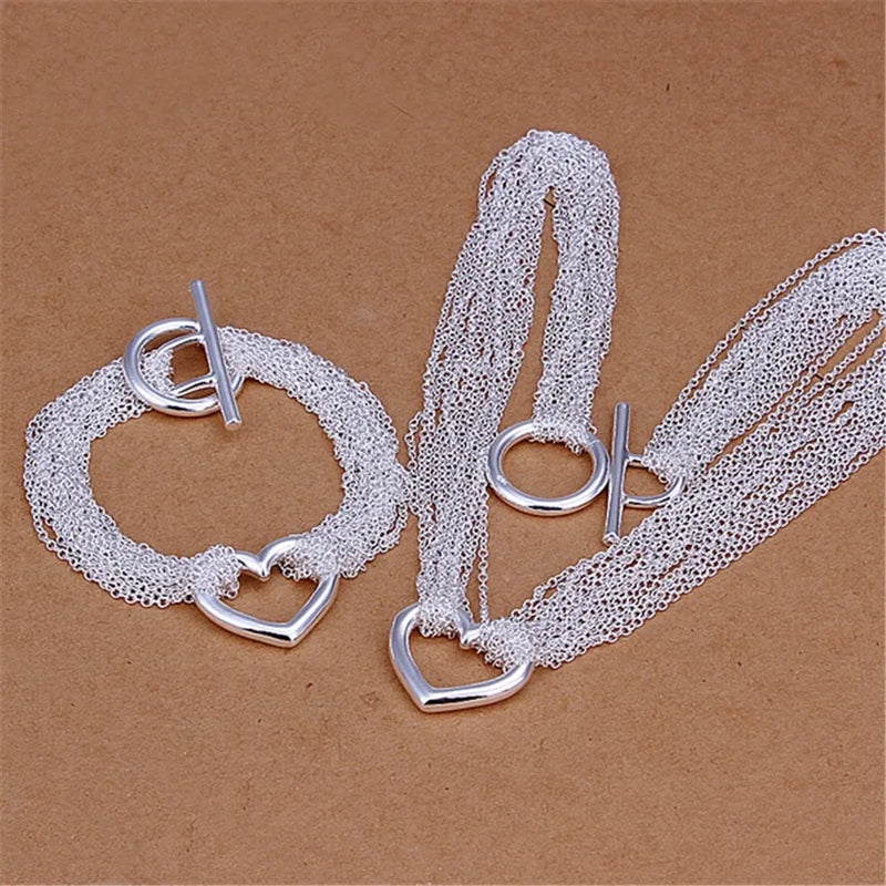 925 Silver Charm Tassel Heart Jewelry Set for Women
