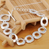 925 Silver Charm Square Chain Bracelet Wedding Jewelry