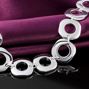 925 Silver Charm Square Chain Bracelet Wedding Jewelry