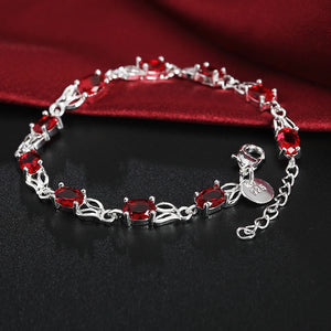 925 Silver Red Crystal Charm Bracelet Wedding Jewelry