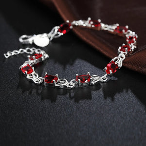 925 Silver Red Crystal Charm Bracelet Wedding Jewelry