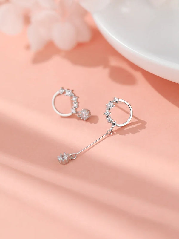 925 Silver Circle Earrings for Women - Asymmetric Style