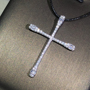 925 Sterling Silver Cross Pendant Necklace Zircon Party Jewelry