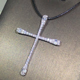 925 Sterling Silver Cross Pendant Necklace Zircon Party Jewelry