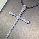 925 Sterling Silver Cross Pendant Necklace Zircon Party Jewelry