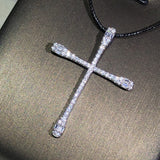 925 Sterling Silver Cross Pendant Necklace Zircon Party Jewelry