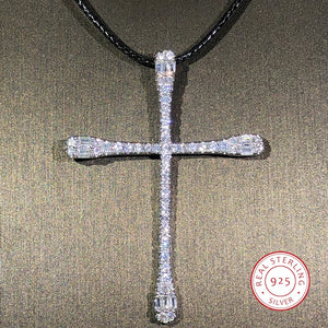 925 Sterling Silver Cross Pendant Necklace Zircon Party Jewelry