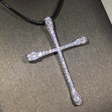 925 Sterling Silver Cross Pendant Necklace Zircon Party Jewelry