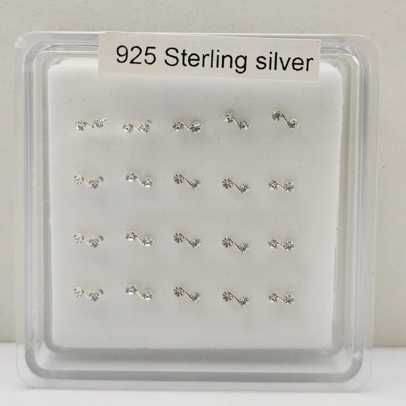 925 Silver Clear Crystal Nose Stud Piercing 20pcs/pack