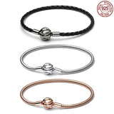 925 Silver Knot Leather Bracelet DIY Couple Charm Beads