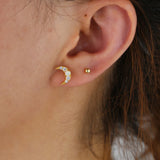 925 Silver Moon Stud Earring Opal CZ Christmas Jewelry