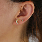 925 Silver Moon Stud Earring Opal CZ Christmas Jewelry