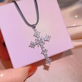 925 Silver Cross Necklace Female Pendant Light Niche Sense Clavicle Chain