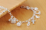925 Silver Crystal Heart Star Cross Bracelet for Women Party Wedding Jewelry
