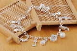 925 Silver Crystal Heart Star Cross Bracelet for Women Party Wedding Jewelry