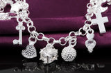 925 Silver Crystal Heart Star Cross Bracelet for Women Party Wedding Jewelry