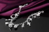 925 Silver Crystal Heart Star Cross Bracelet for Women Party Wedding Jewelry