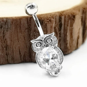 925 Silver Cubic Zircon Owl Navel Piercing Belly Ring