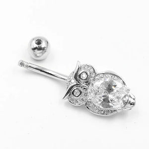 925 Silver Cubic Zircon Owl Navel Piercing Belly Ring