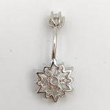 925 Silver CZ Belly Ring Flower Navel Piercing Women