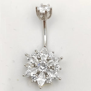 925 Silver CZ Belly Ring Flower Navel Piercing Women