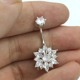 925 Silver CZ Belly Ring Flower Navel Piercing Women