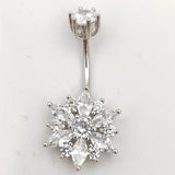 925 Silver CZ Belly Ring Flower Navel Piercing Women