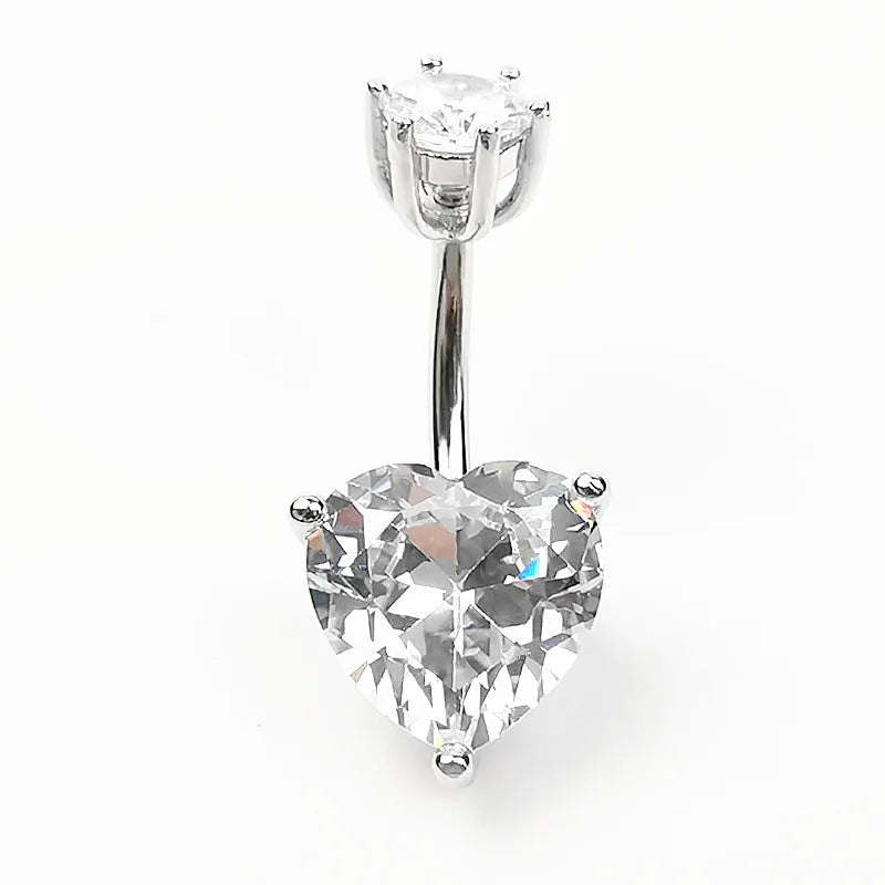 925 Silver CZ Belly Ring Heart Shape Navel Piercing