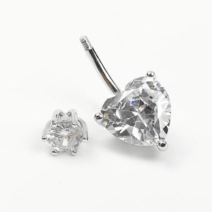 925 Silver CZ Belly Ring Heart Shape Navel Piercing