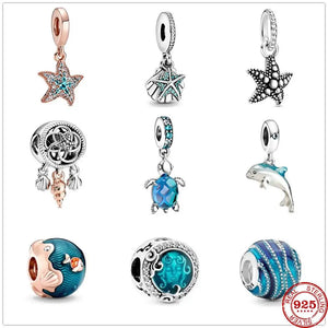 925 Silver Dolphin Shell Starfish Pendant DIY Beads for Charm Bracelet Jewelry