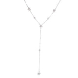 925 Silver CZ Paved Flower Lariat Pendant Necklace for Women