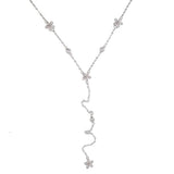 925 Silver CZ Paved Flower Lariat Pendant Necklace for Women