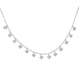 925 Silver CZ Dainty Necklace Square Charm Chain Choker