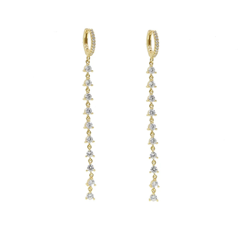 925 Silver CZ Dangling Earring Colorful Stone Long Tassel Chain