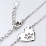 925 Silver Dog Paw Heart Pendant Necklace for Women