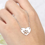 925 Silver Dog Paw Heart Pendant Necklace for Women