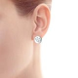 925 Silver Dog Paw Print Round Stud Earrings