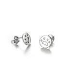 925 Silver Dog Paw Print Round Stud Earrings