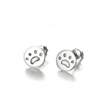 925 Silver Dog Paw Print Round Stud Earrings