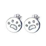 925 Silver Dog Paw Print Round Stud Earrings