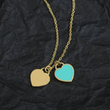 925 Silver Double Heart Necklace Light Jewelry Vintage Party