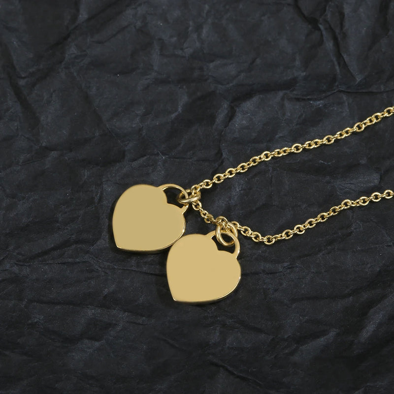 925 Silver Double Heart Necklace Light Jewelry Vintage Party