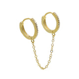 925 Silver Double Huggie Hoop Earring with Tassel Chain for Women
