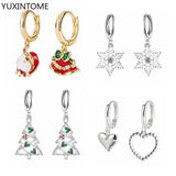 925 Silver Christmas Earrings Santa Bell Snowflake Tree Hoop
