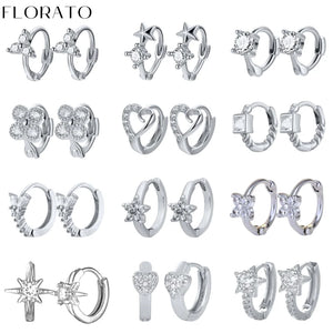 925 Silver Round Heart Star Geometric Hoop Earrings for Women