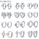 925 Silver Round Heart Star Geometric Hoop Earrings for Women