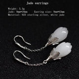 925 Silver Long Orchid Earrings with Jade Gems for Women
