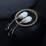 925 Silver Long Orchid Earrings with Jade Gems for Women