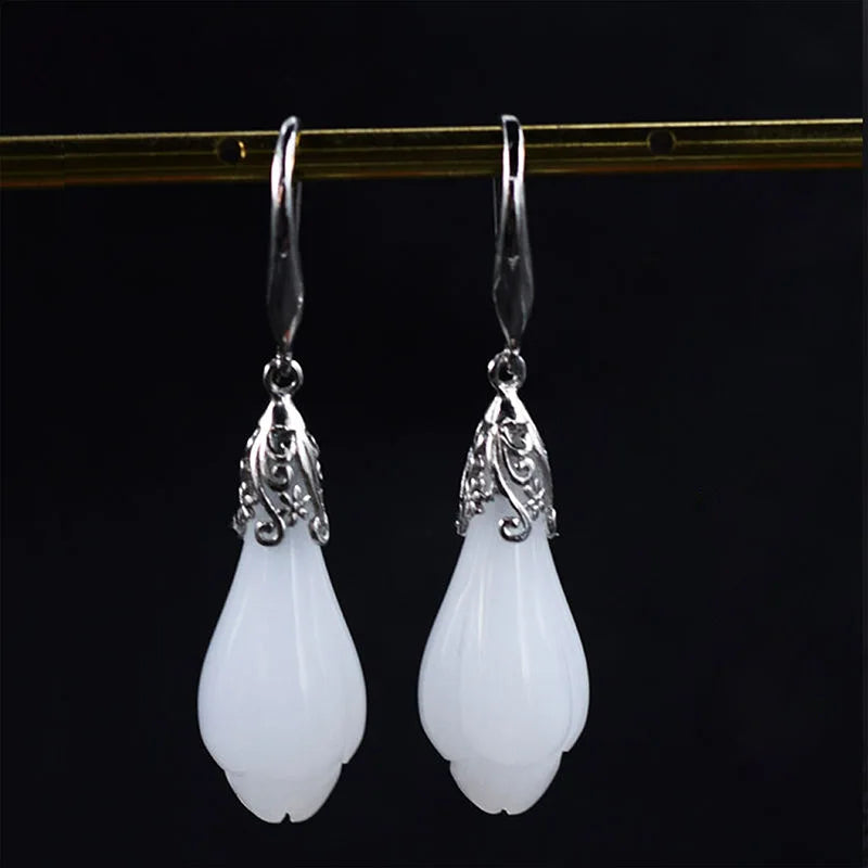 925 Silver Orchid Necklace Set with Jade Earrings